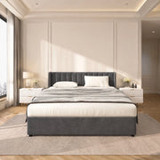 Letto imbottito in velluto grigio 180x200 cm con rete a doghe e 2 cassetti