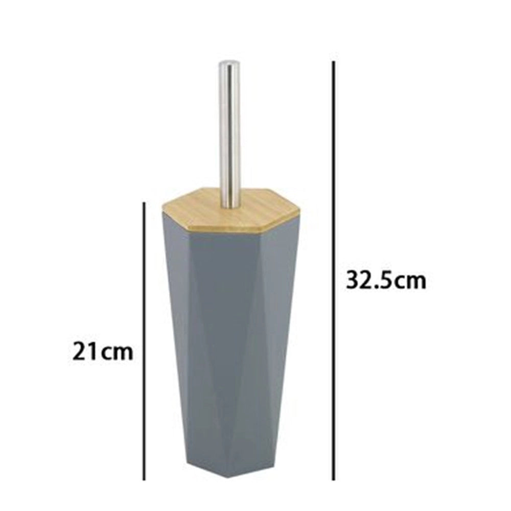 Trade Shop - Porta Scopino Esagonale Geometrico Grigio Legno Con Scopettino Spazzolone Wc Bagno 10849 -
