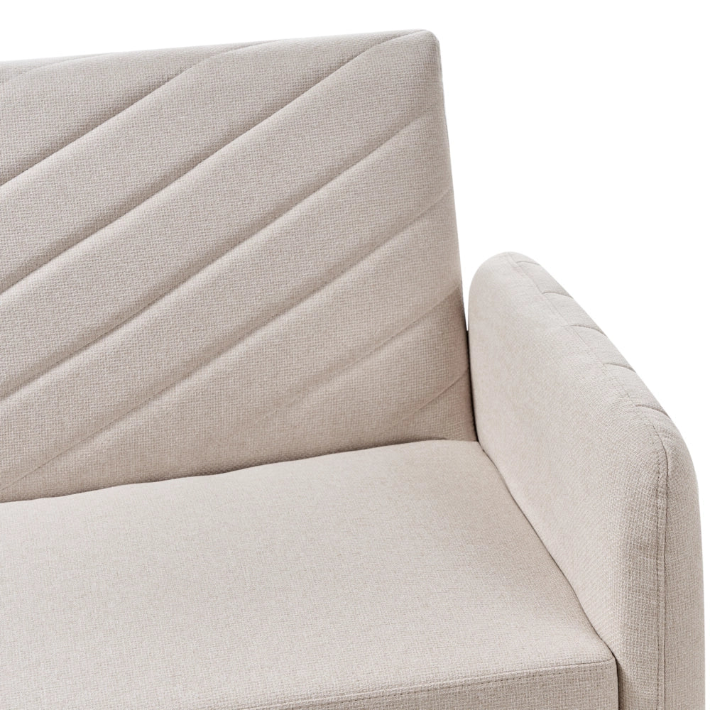 Divano letto beige chiaro in tessuto di finto lino Soggiorno moderno 3 posti Gambe in legno Braccio a binario