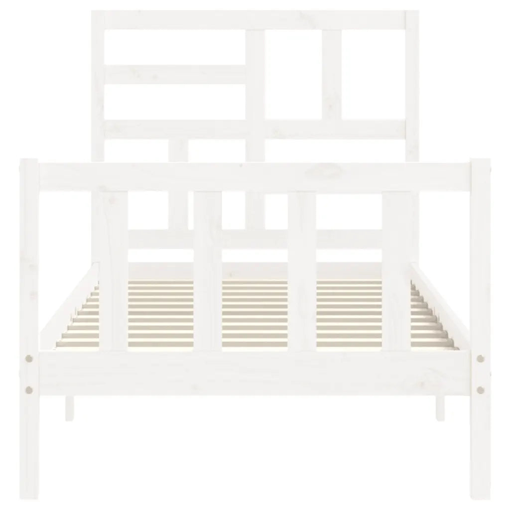 Giroletto con Testiera-Struttura Letto con testiera Bianco Single in Legno Massello 108736