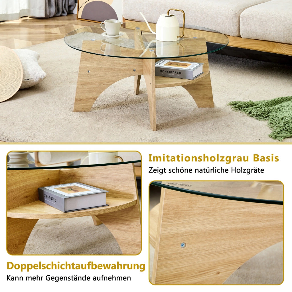 Tavolino da caffè rotondo Ø 80 cm in vetro e MDF