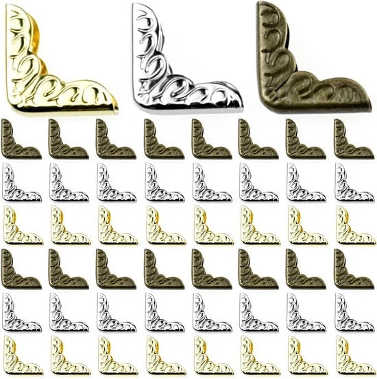 120 pezzi di protezione per album di foto con angolo metallico vintage - Protezione per notebook - Angolo per album di foto menu e cartellini - Finestra bronzo oro argento