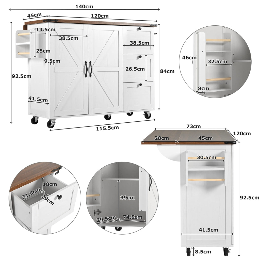 Isola Cucina con Piano Estraibile e 2 Ante 3 Cassetti ¨C MINIMAL ¨C Legno