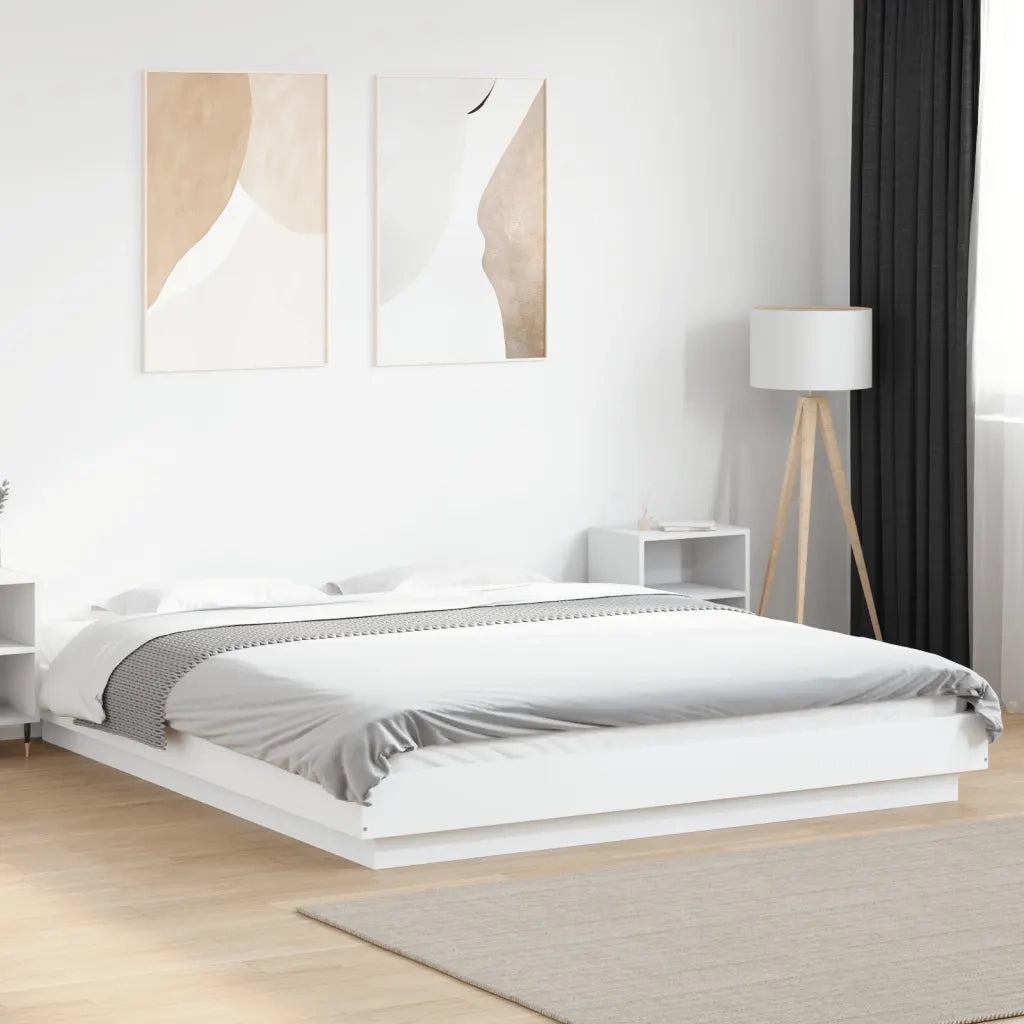 Giroletto con Luci LED-Struttura Letto Bianco 150x200 cm in Legno Multistrato 487358