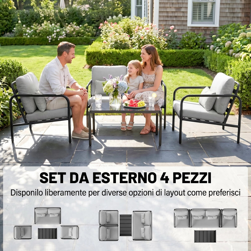 Set Salotto da Giardino ¨C zephmum ¨C Grigio Chiaro Acciaio
