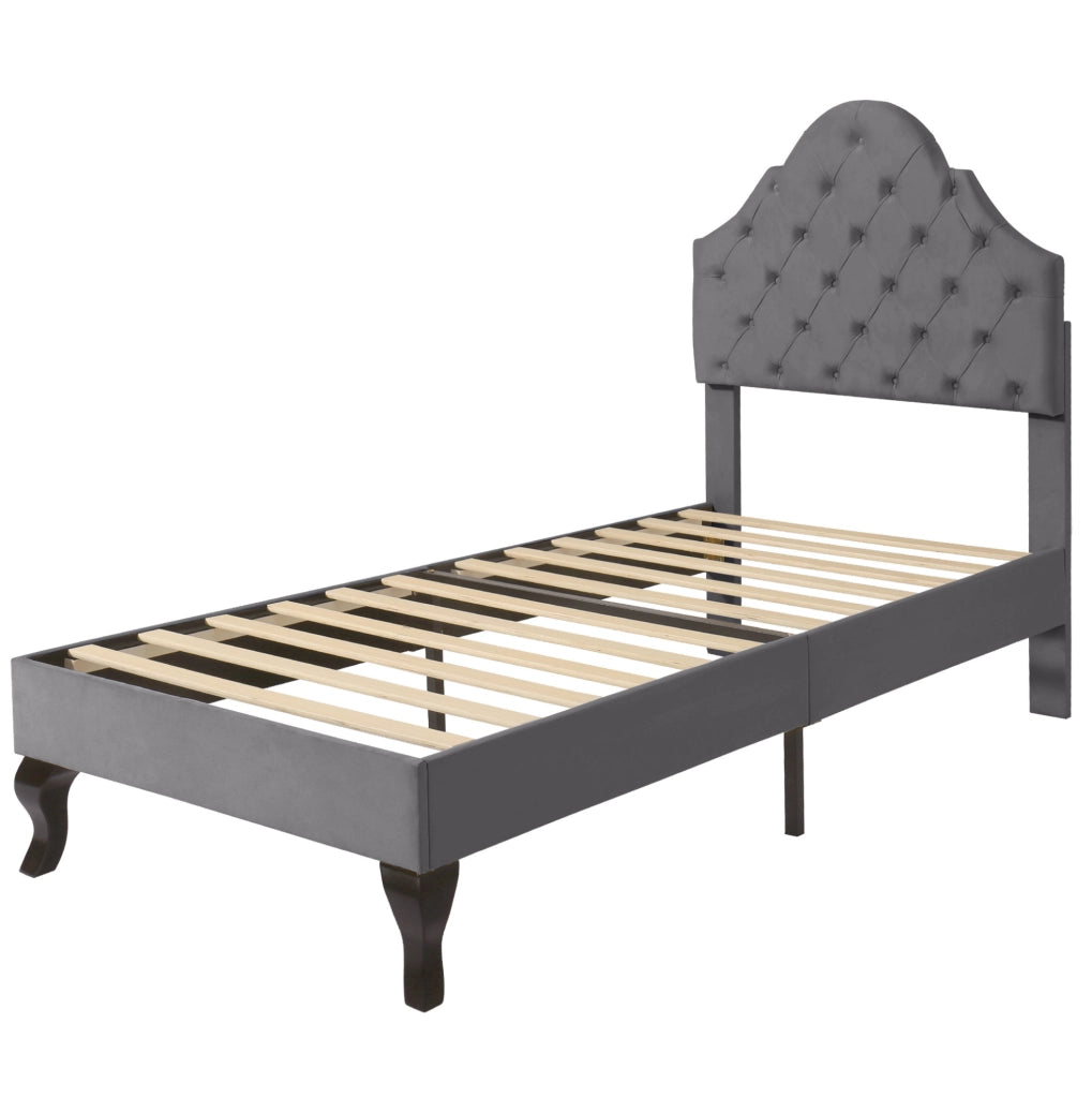 Letto imbottito 90x200 cm; testiera imbottita e struttura stabile; velluto grigio