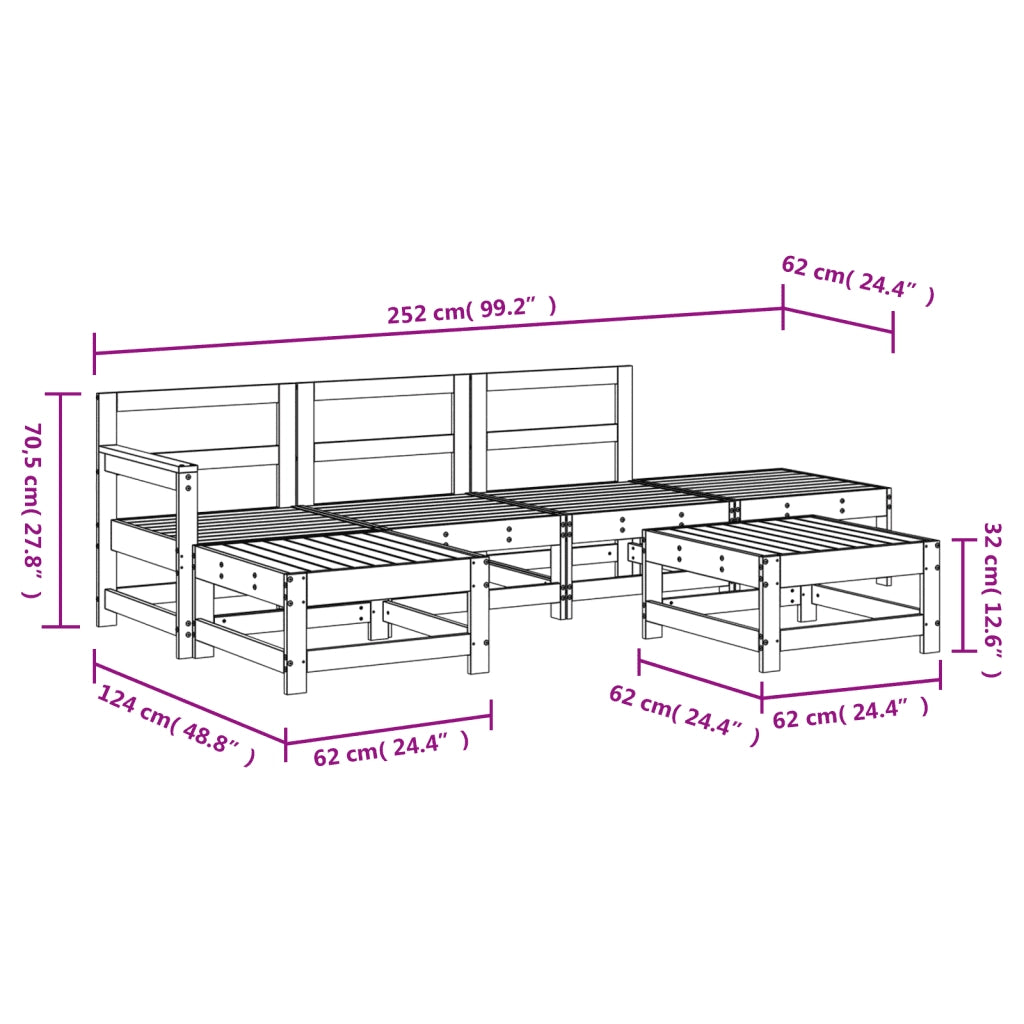 Set Salotto da Giardino 6 pz Bianco in Legno Massello di Pino