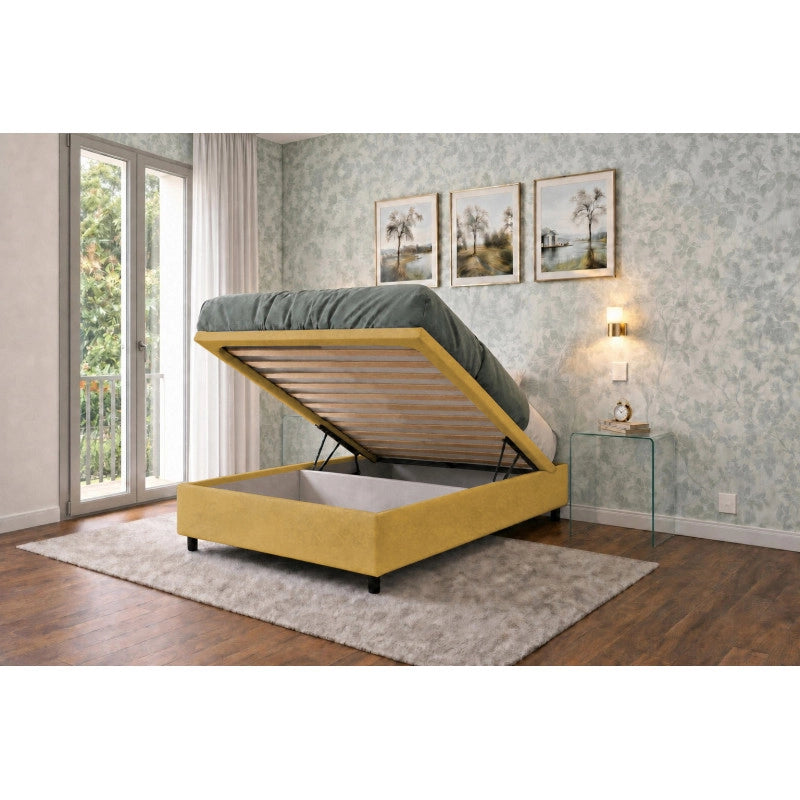 Letto imbottito Singolo 80x190 cm BoxMax - Contenitore,Microfibra,Ocra