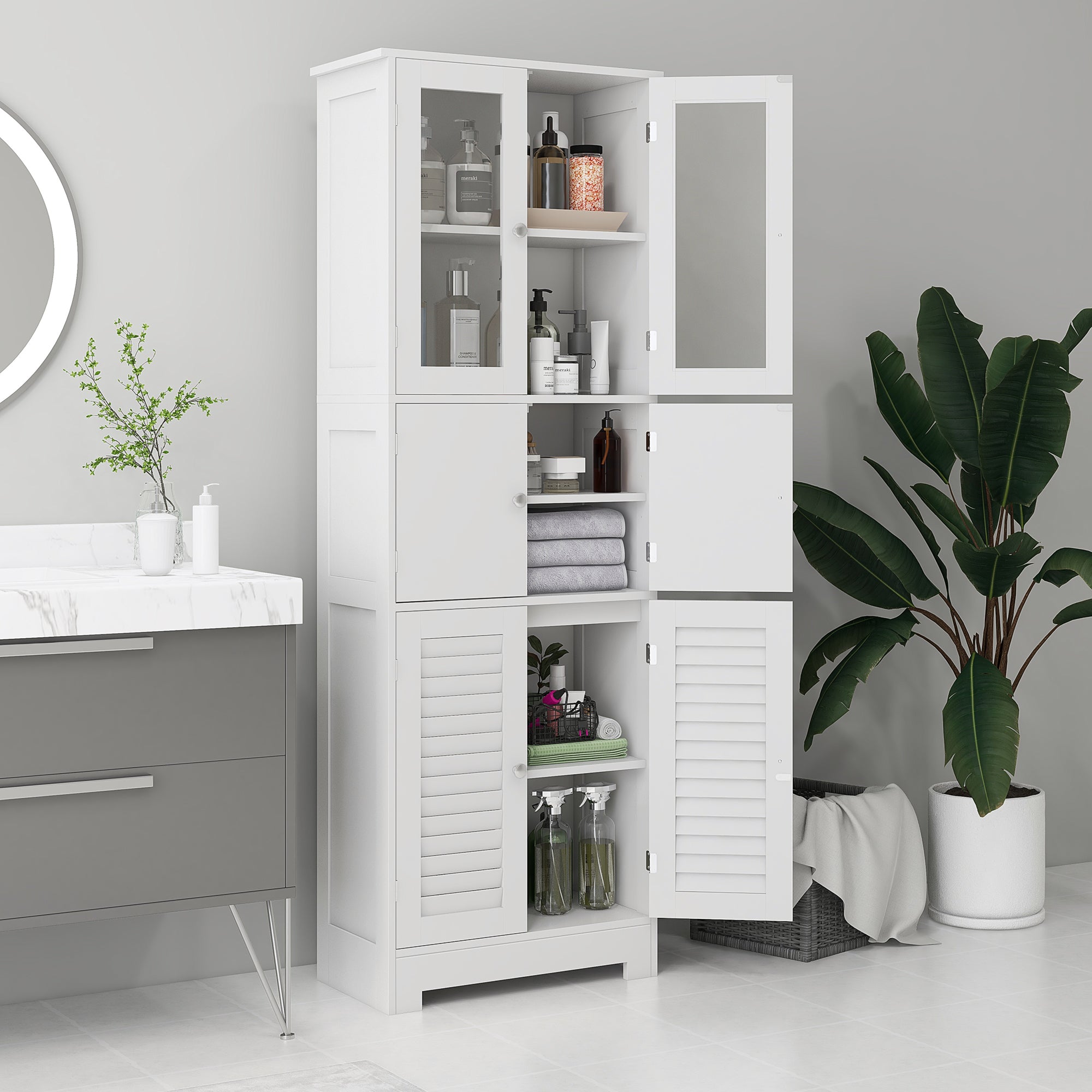 Mobile Colonna Bagno 60x30x170,5 cm con 3 Armadietti Bianco