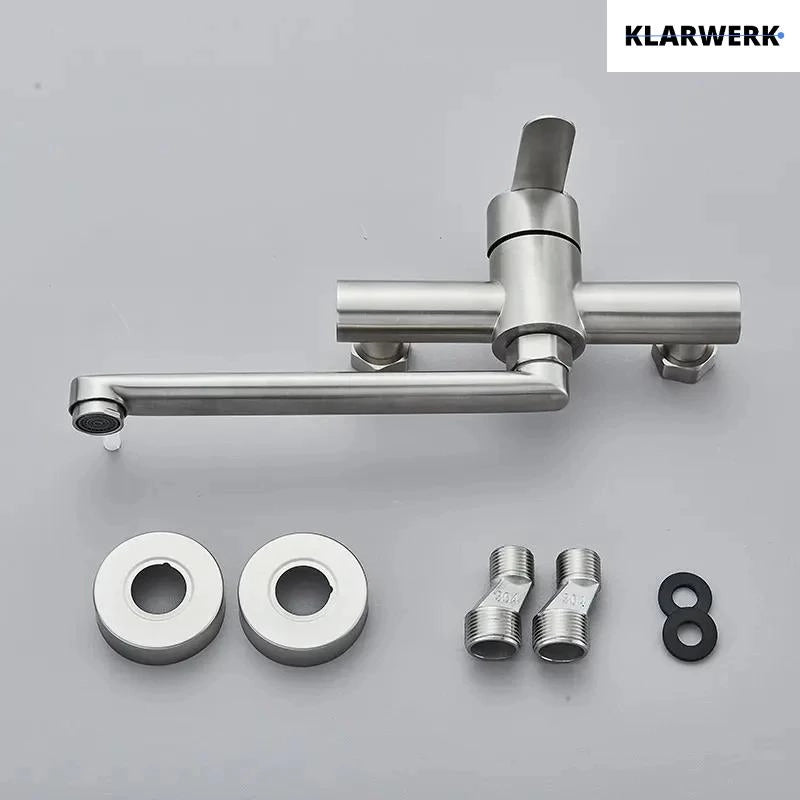 MAX | rubinetto miscelatore catering rubinetto a parete argento |professionale da cucina in acciaio inox lungo e piatto| ristorante bocca dritta
