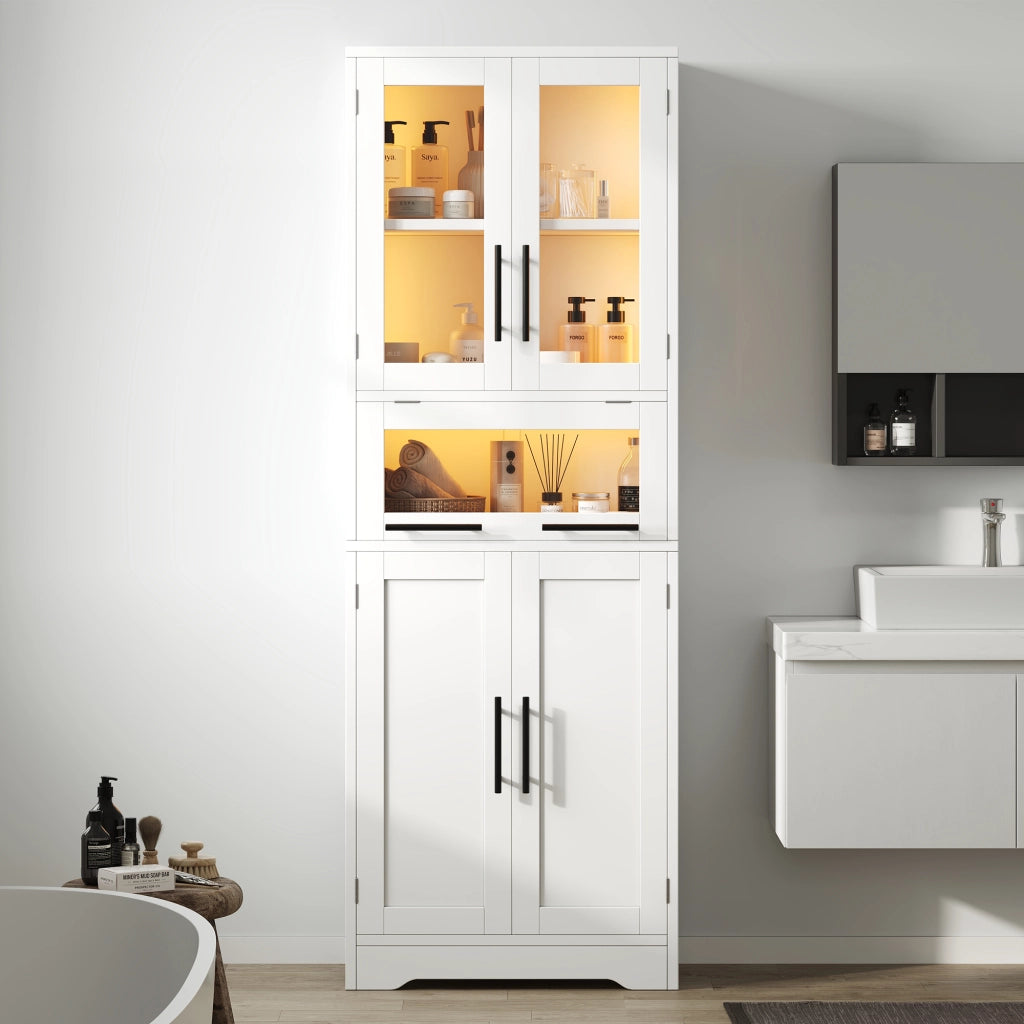 Armadietto Bagno Alto con LED e Ante in Vetro ¨C MINIMAL ¨C Bianco 60x30x170
