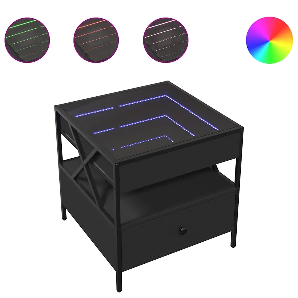 Tavolino da salotto | Tavolino da caff¨¨ | Tavolino da Soggiorno con LED Infinity Nero 50x50x51 cm