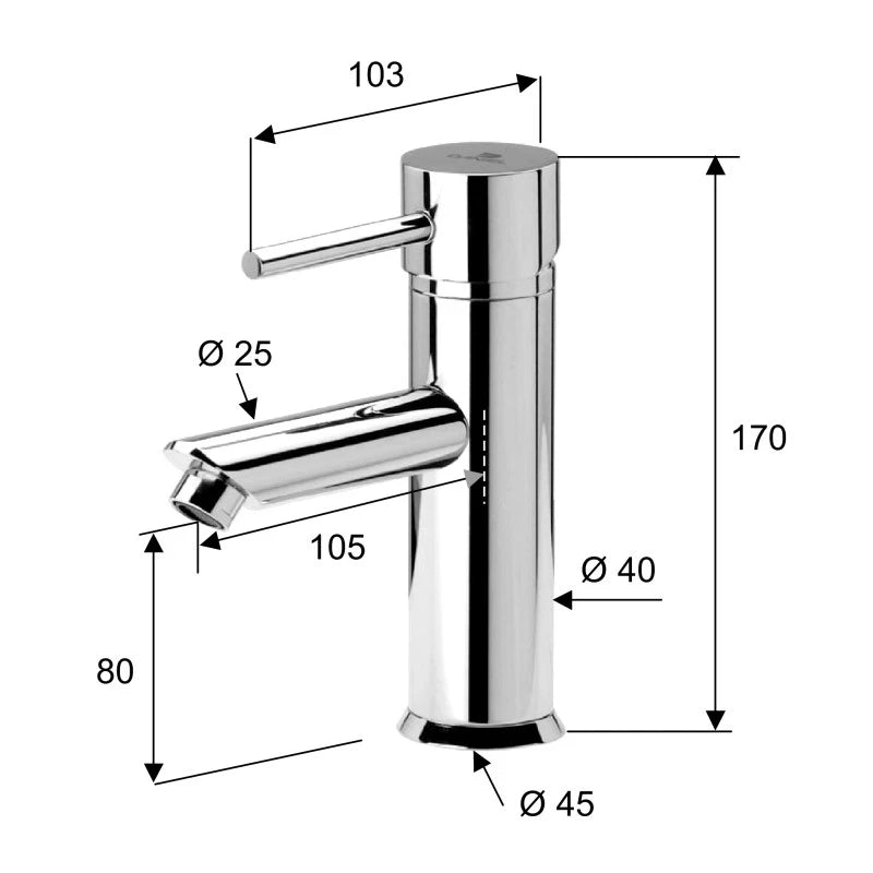 Rubinetto lavabo serie suvi, minimalista e raffinata. made in italy