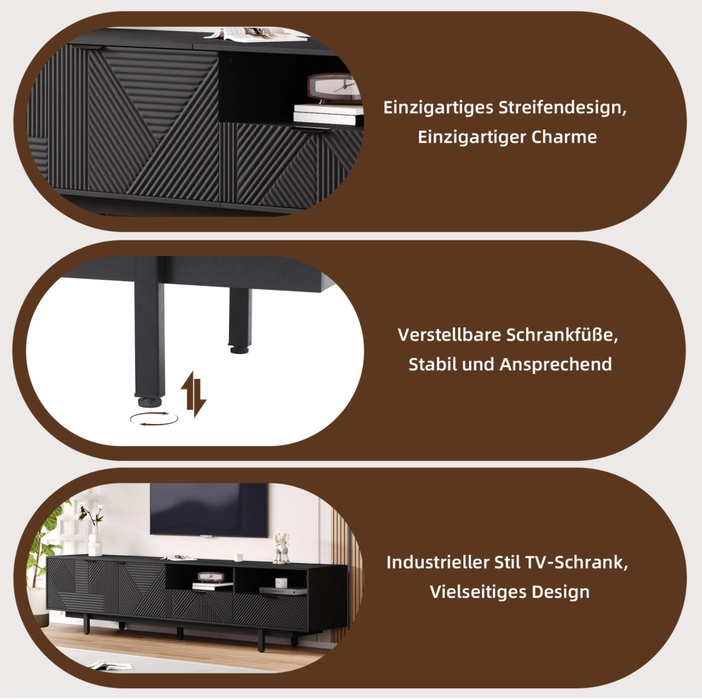 Mobile TV geometrico nero con spazio contenitivo e passacavi