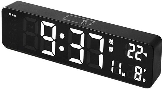 Multifunzionale orologio da parete LED con sveglia silenziosa per la casa - congheria nera e luce bianca
