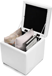 Pouf Contenitore Quadrato, Cubo Poggiapiedi di 30 L, Carico Max. 150 kg, 40 x 40 x 40 cm (Bianco)