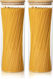 Contenitori di Stoccaggio Aerei da 2000ml con Coperchio in Bambù, Set di 2 Contenitori di Stoccaggio Alimentare, Pasta, Muesli, Caffè