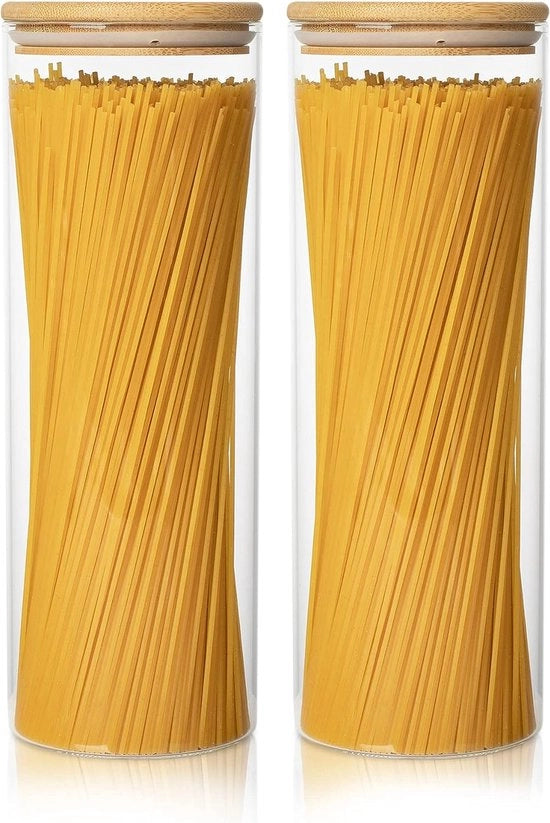 Contenitori di Stoccaggio Aerei da 2000ml con Coperchio in Bambù, Set di 2 Contenitori di Stoccaggio Alimentare, Pasta, Muesli, Caffè