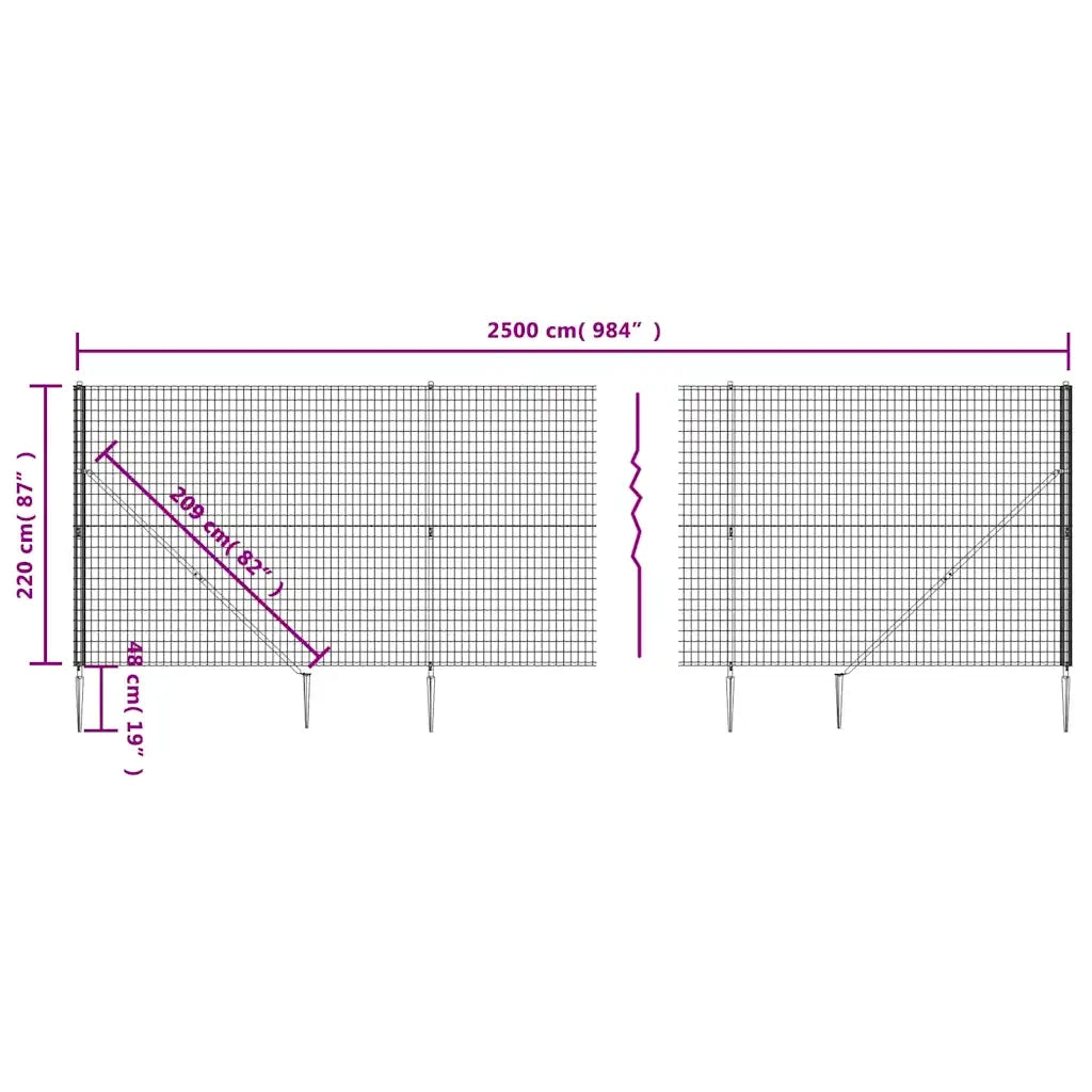 Recinzione Metallica con Picchetti Ancoraggio Verde 2,2x25 m 154111