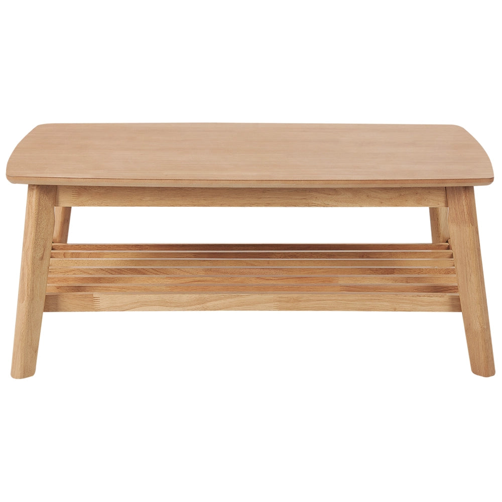 Tavolino da caffè in marrone chiaro MDF con gambe in legno di gomma con ripiano 100 x 55 cm dal design classico