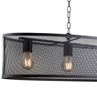 Lampadario Industrial-Nordico Rete Acciaio Nero 4 Luci E27