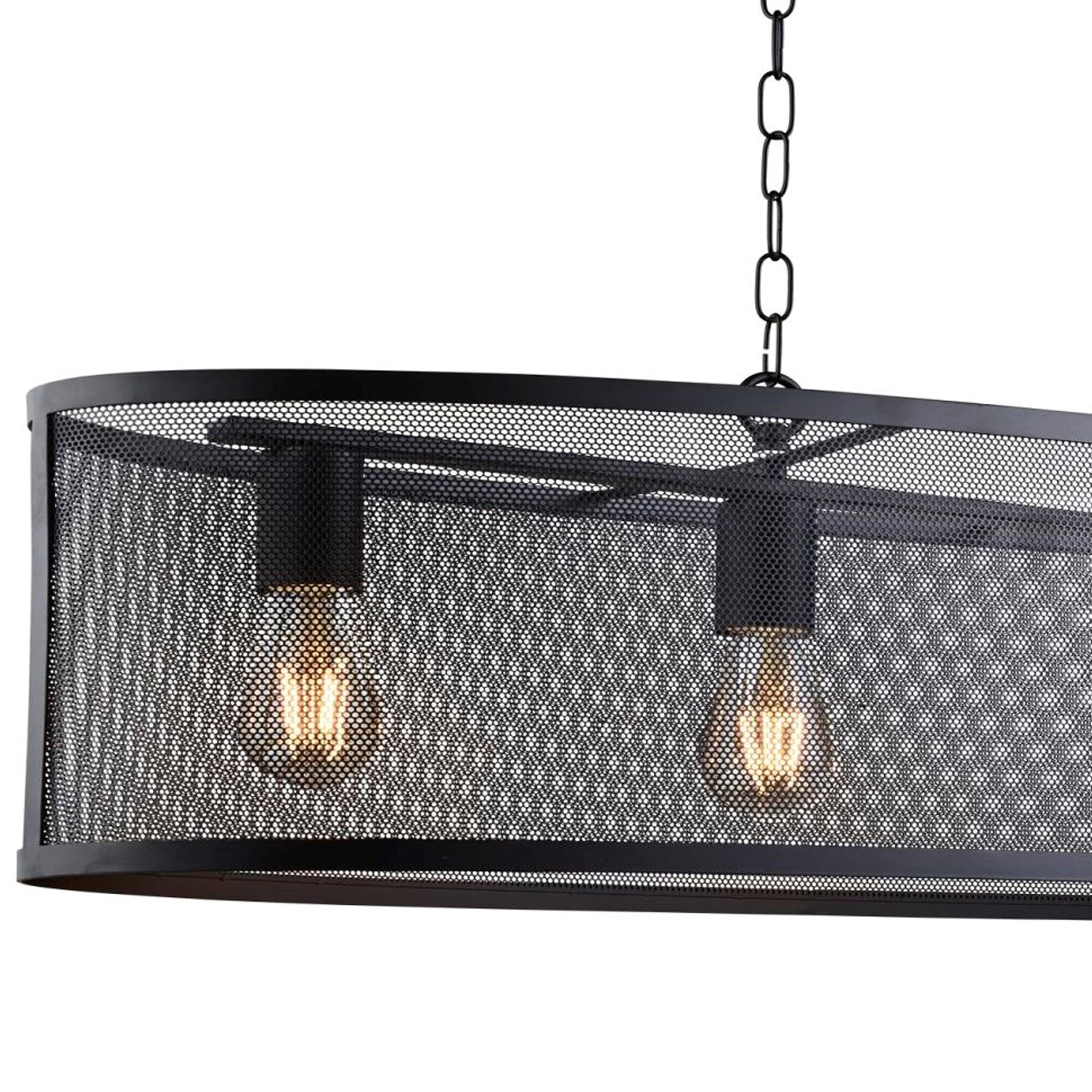 Lampadario Industrial-Nordico Rete Acciaio Nero 4 Luci E27