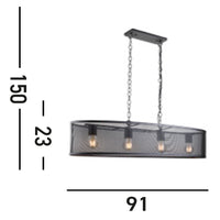 Lampadario Industrial-Nordico Rete Acciaio Nero 4 Luci E27