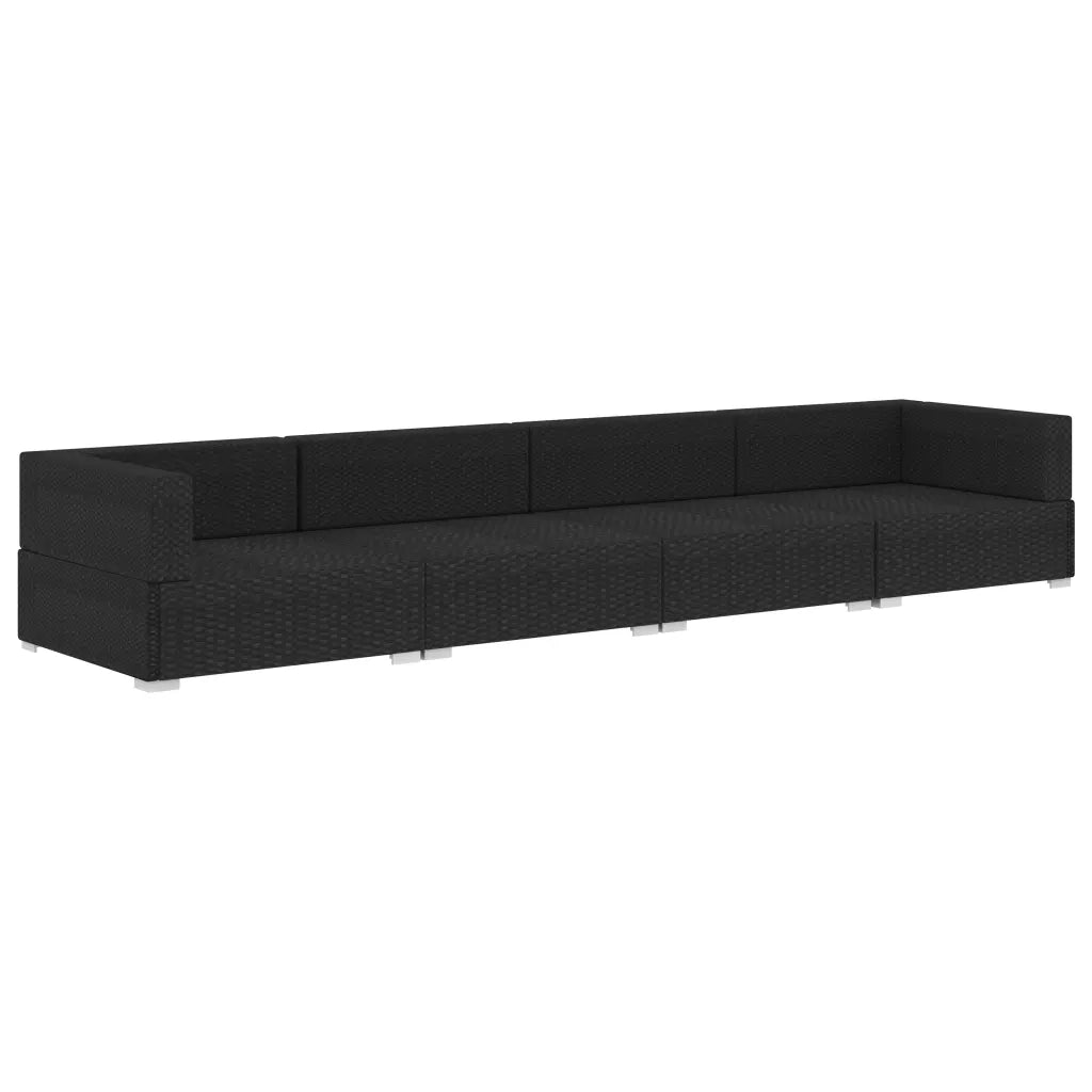 Set Divani da Giardino 4 pz | Set Salotto da Giardino con Cuscini in Polyrattan Nero
