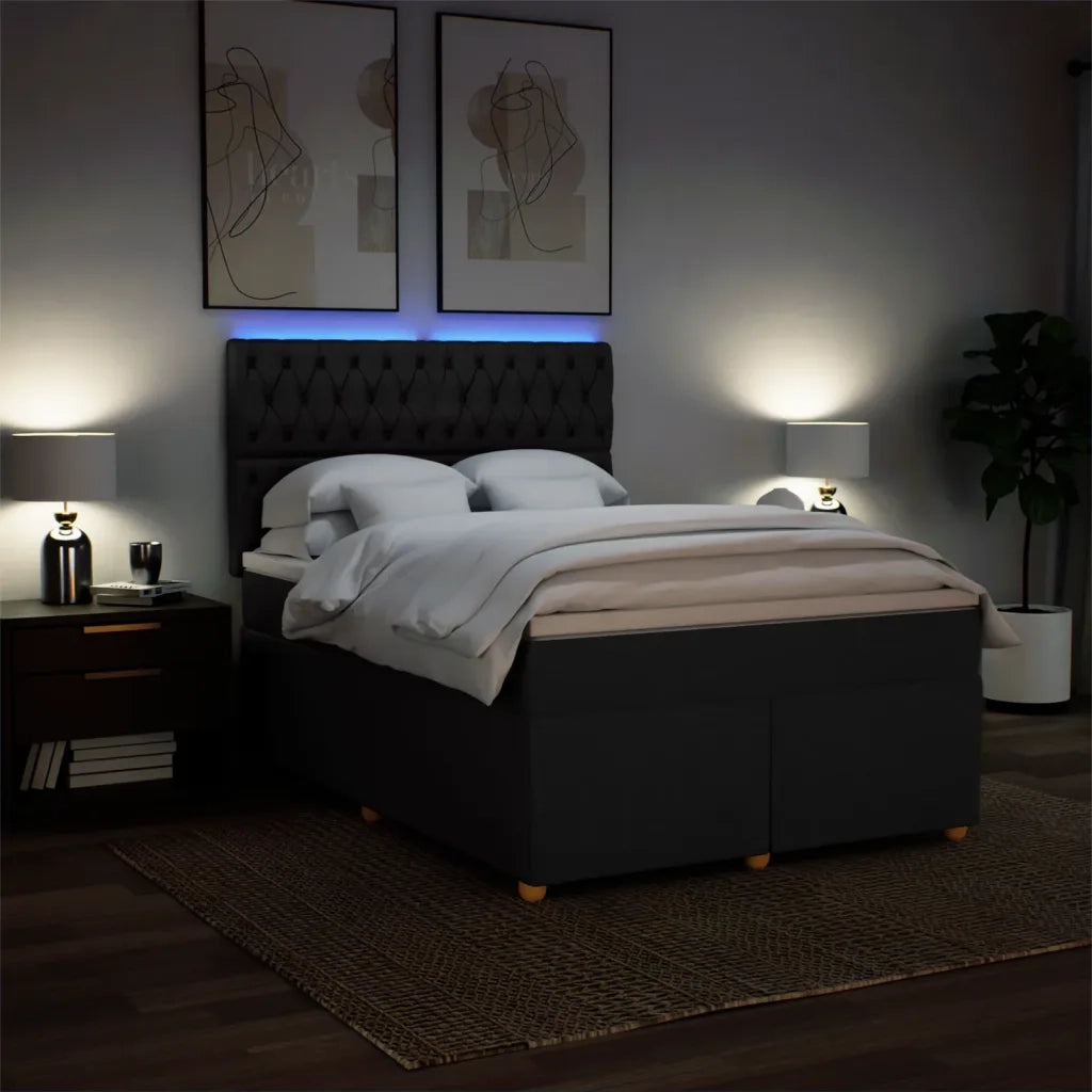 Giroletto a Molle con Materasso Nero 160x200 cm in Tessuto