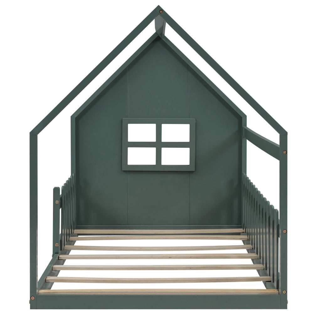 Letto per bambini 90x200 cm; a casetta; pino e MDF; verde