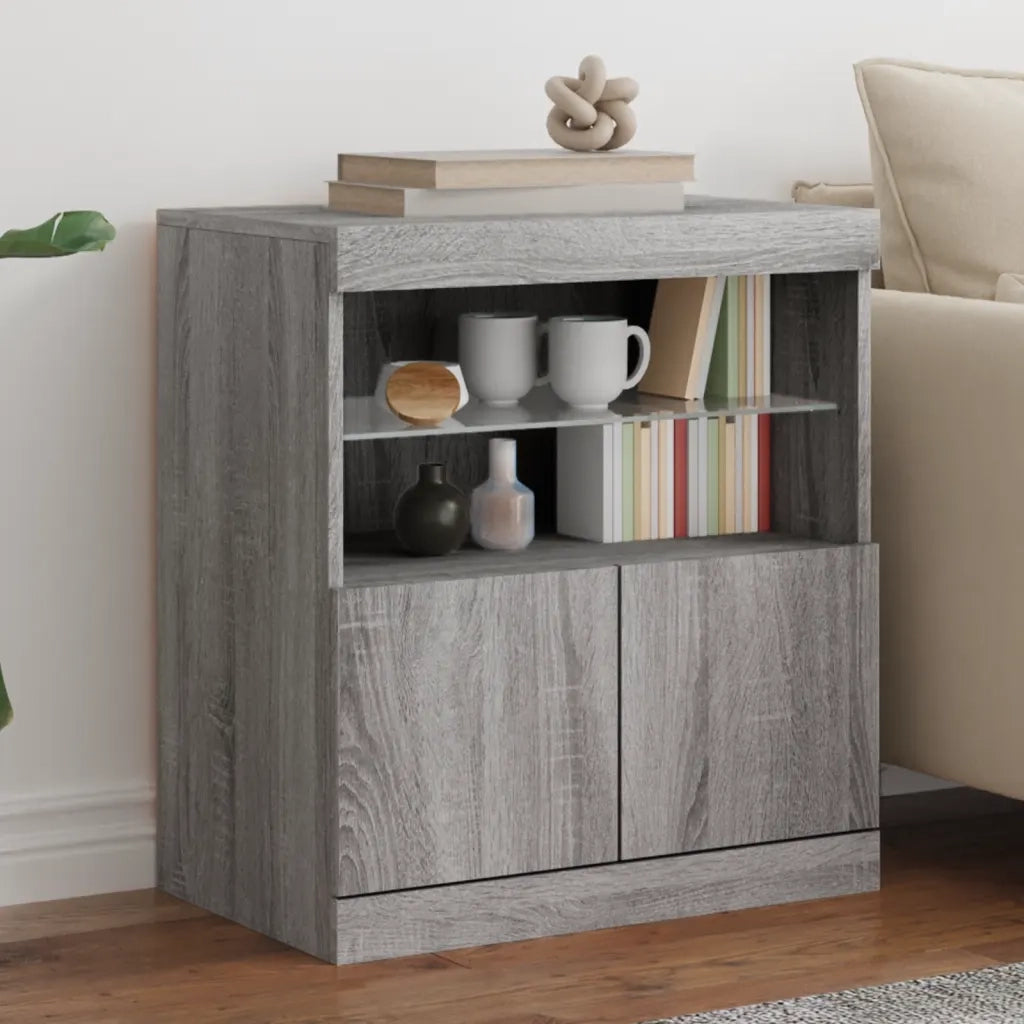 Credenza con Luci LED-Buffet-Armadio da cucina Grigio Sonoma 60x37x67 cm