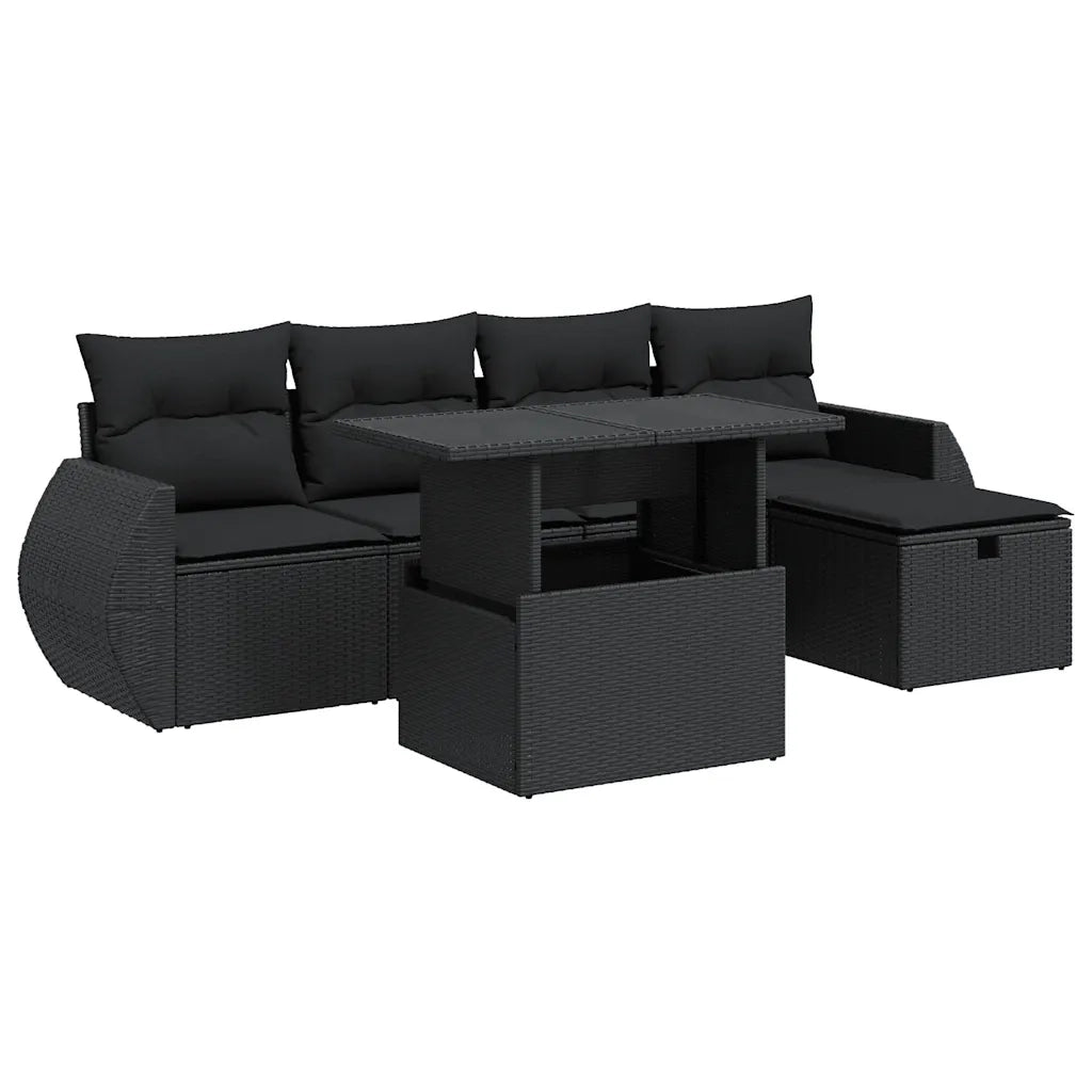 Set Divano da Giardino 6 pz con Cuscini Nero in Polyrattan 3327885