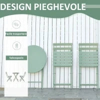 Set da Giardino 3 Pezzi Pieghevoli in Acciaio, 2 Sedie 42x50x81 cm e Tavolino Ø60x71 cm, Verde