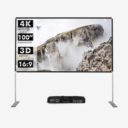 Schermo per Proiettore da 100 Pollici con Supporto, Schermo Cinematografico con Angolo di Visione di 160°, Tessuto Premium, Telaio in Alluminio e Base in Acciaio