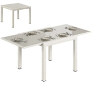 Tavolo Estensibile in Alluminio per Esterni, Piano in Vetro Temperato, Bianco Crema.