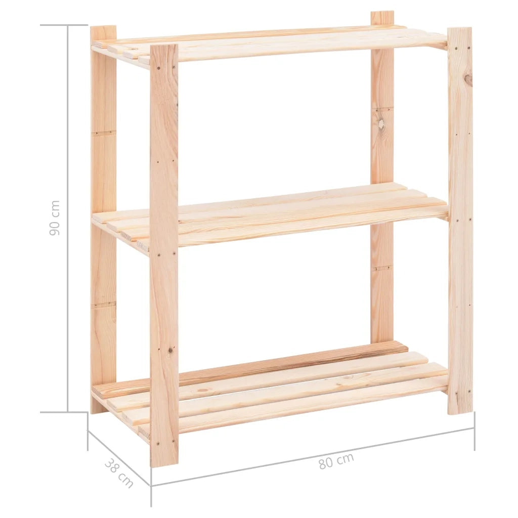 Scaffale a 3 Livelli 80x38x90 cm in Massello di Pino 150 kg CFW5575190