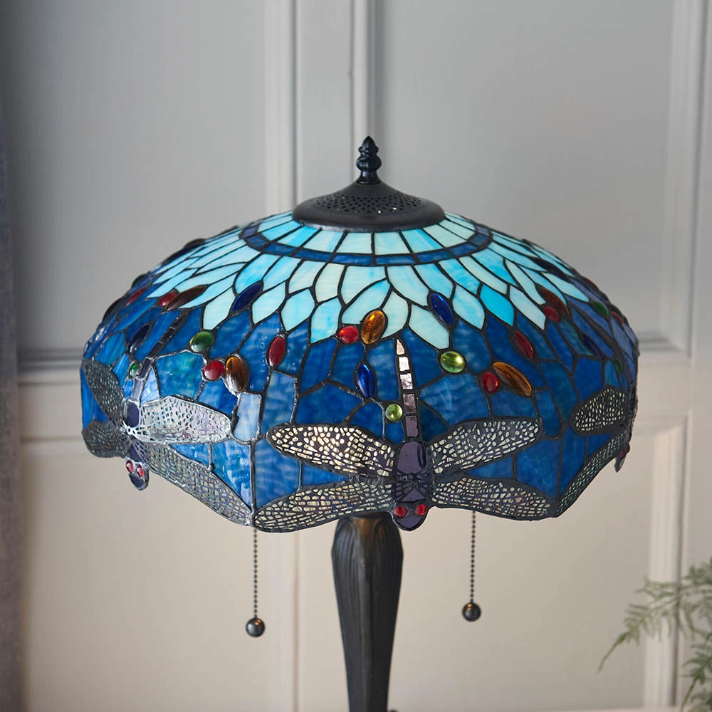 Lampada da tavolo Tiffany Dragonfly Blue vetro 2xE27