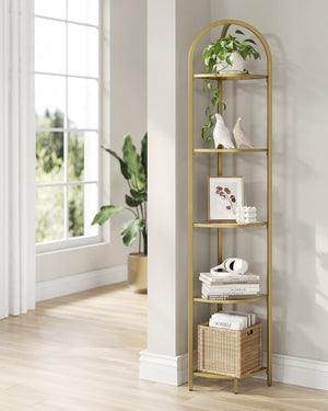 Libreria VALORA in vetro con 5 ripiani, oro - LGT810A01