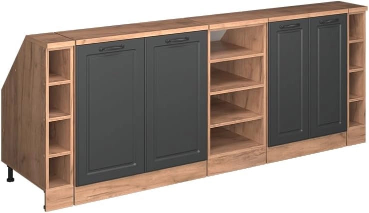 Set di mobili sottotetto Rion, Antracite casa di campagna, 210 cm Set di 5 carcasse armadio profondità 60 cm, adatto per il salvaspazio sotto tetti spioventi