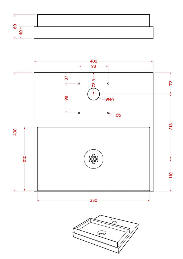Base con Vaschetta per Fontane con Ghiera Grande 40x40x5 cm in Cemento Belfer 42/BSE/5 Ruggine