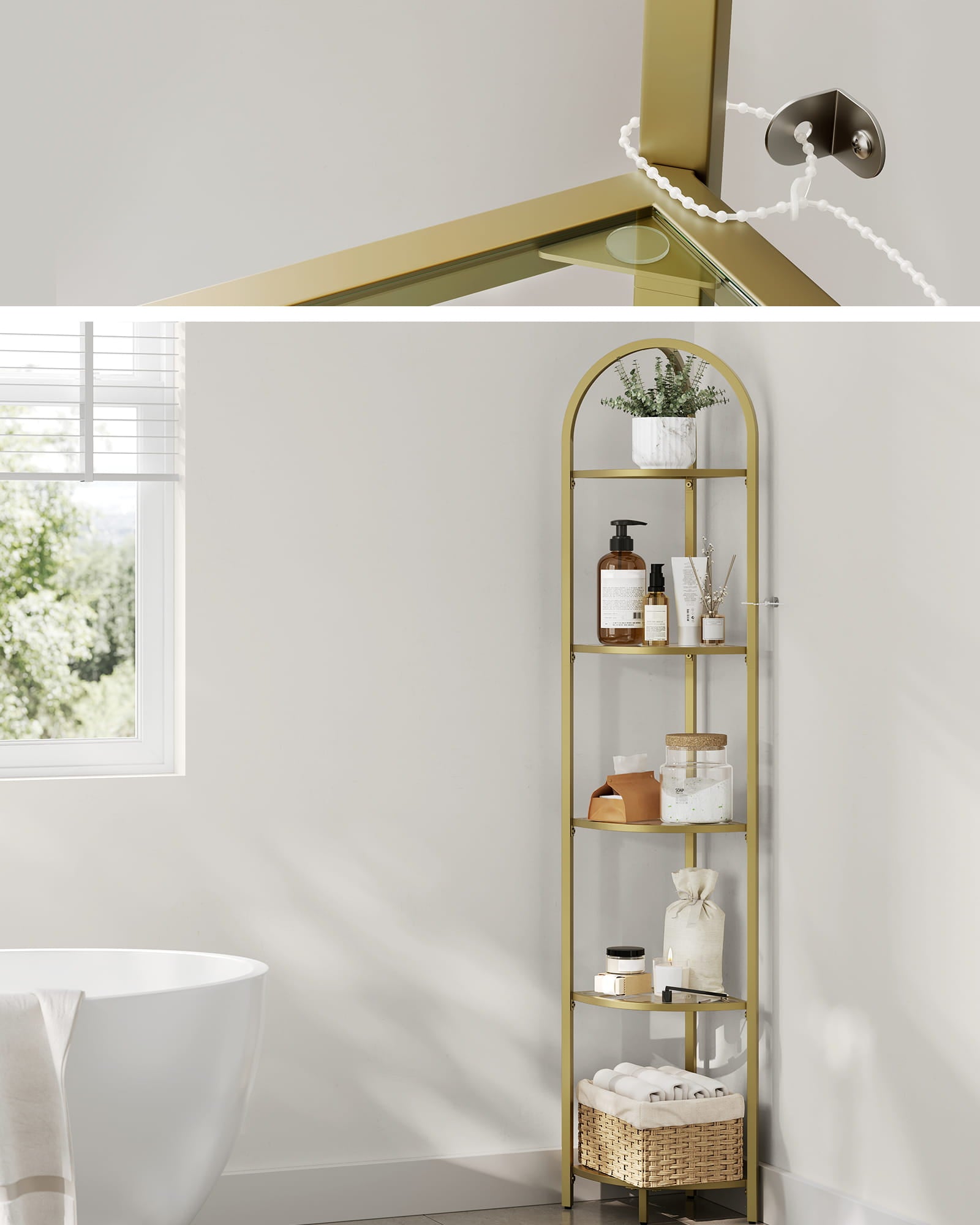 Libreria VALORA in vetro con 5 ripiani, oro - LGT810A01