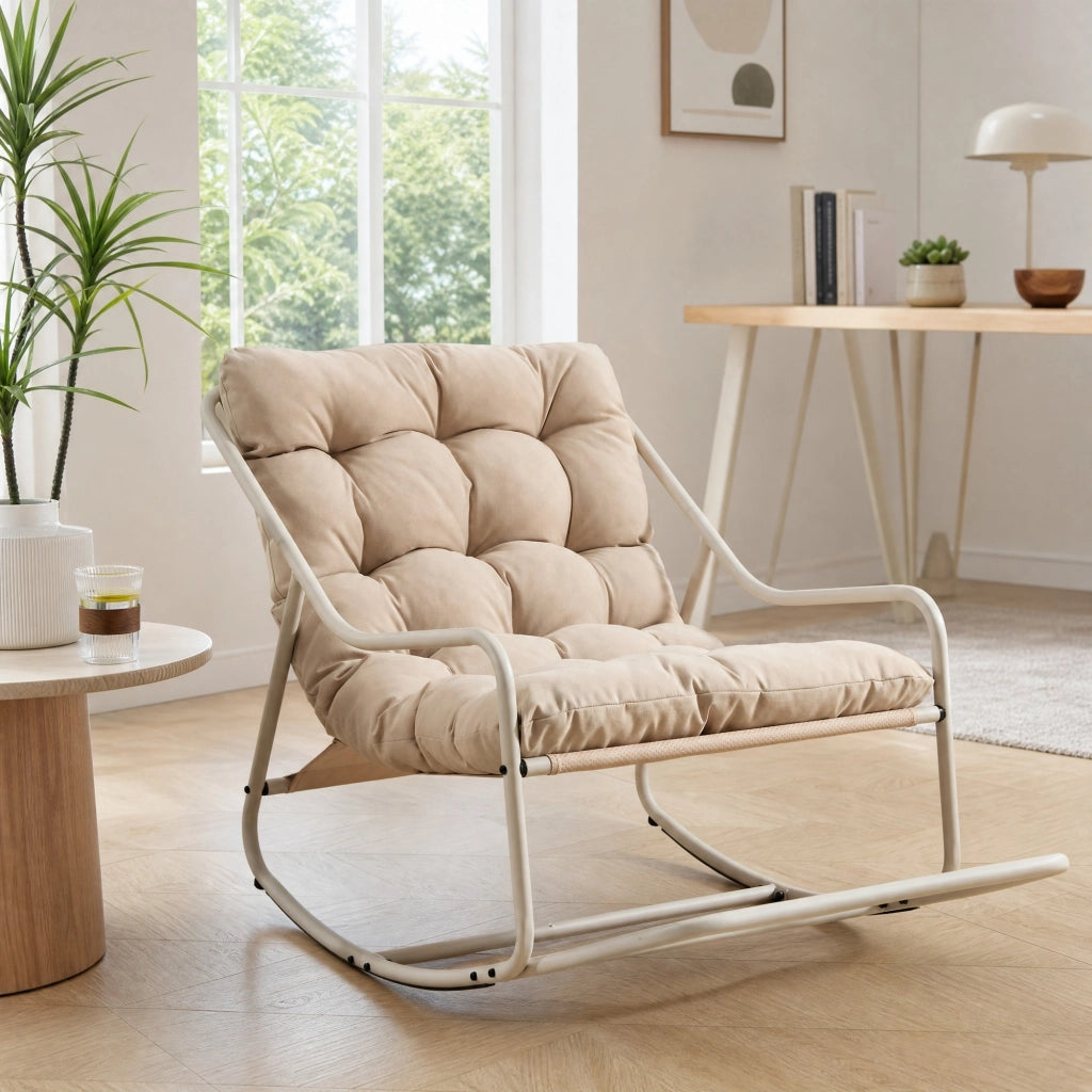 POLTRONA a dondolo 75x116x82 cm in acciaio Beige con cuscino
