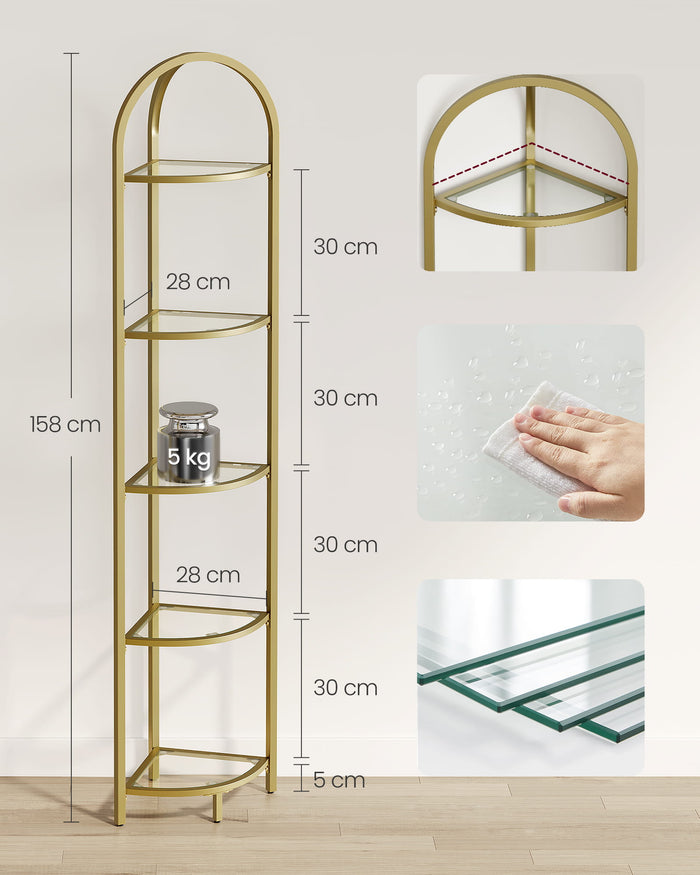 Libreria VALORA in vetro con 5 ripiani, oro - LGT810A01