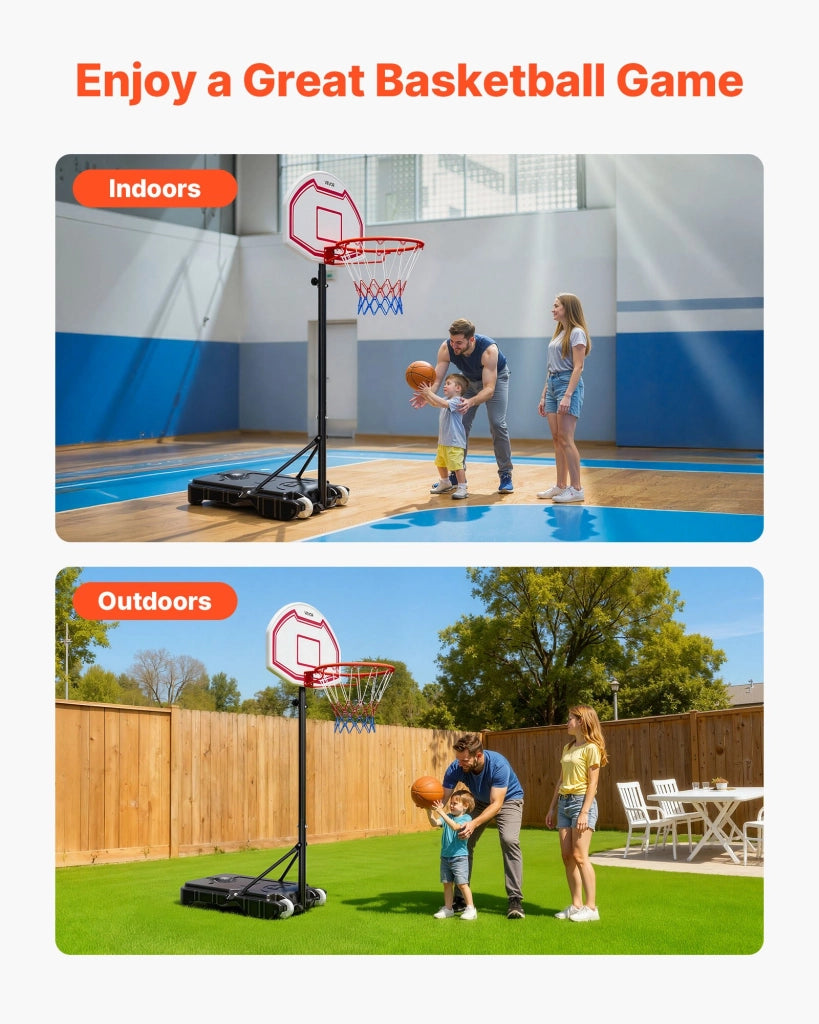 Canestro da Basket da Esterno Regolabile da 1,6 a 2,1 m con Ruote e Tabellone 711,2 mm X018 per Giardino e Cortile