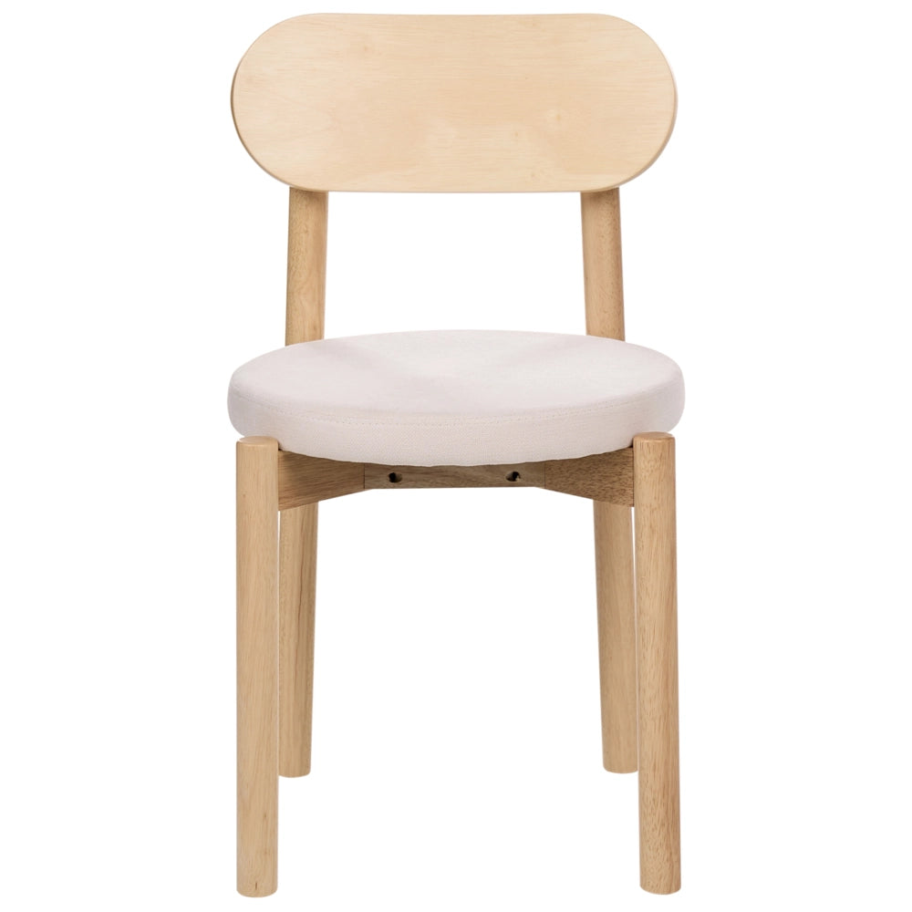Set di 2 sedie da pranzo in tessuto beige chiaro con struttura in legno di gomma marrone chiaro senza braccioli in stile scandinavo
