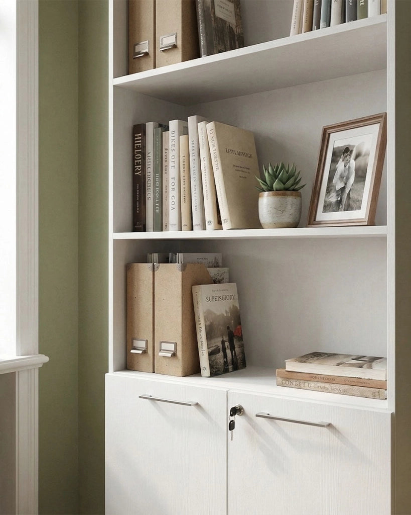 Armadio ufficio Alaska - Mobile archivio 2 ante con serratura - 4 mensole incluse - L. 90 x H. 199 x P. 42,5 cm – Bianco_