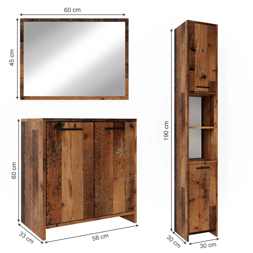 Vicco Set mobili bagno Rovere rustico 3 parti, con armadio alto