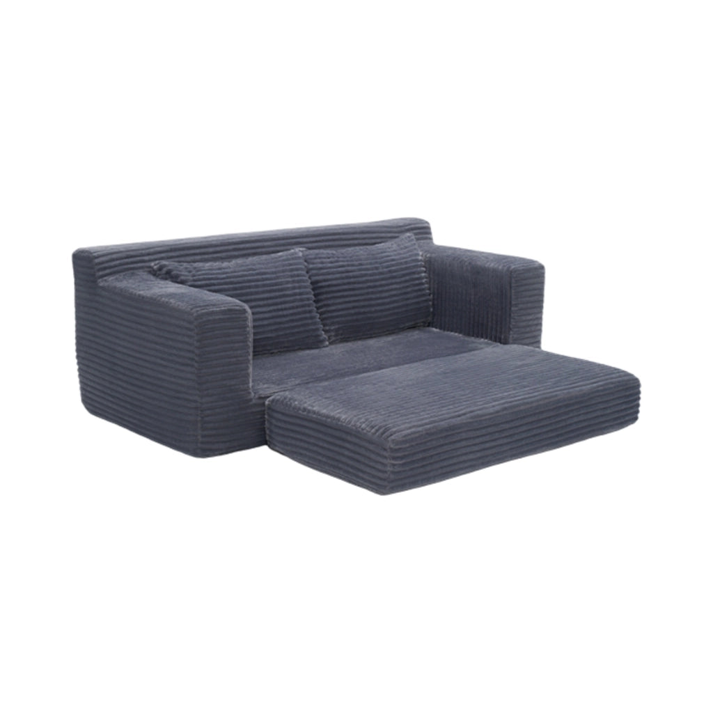 Divano letto a 2 posti in memory foam senza montaggio con rivestimento in tessuto a coste grigio scuro compatto