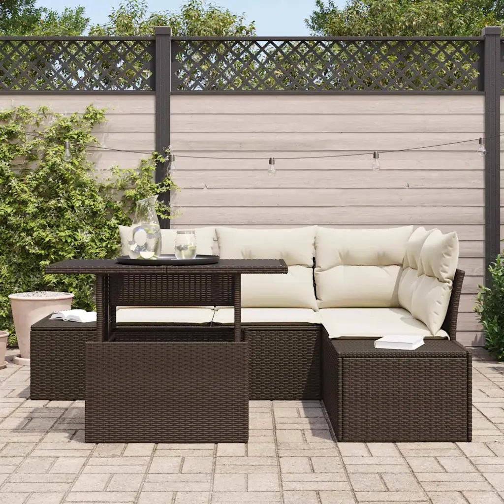 Set Divano da Giardino con cuscino 5 pcs Marrone polyrattan 3357911