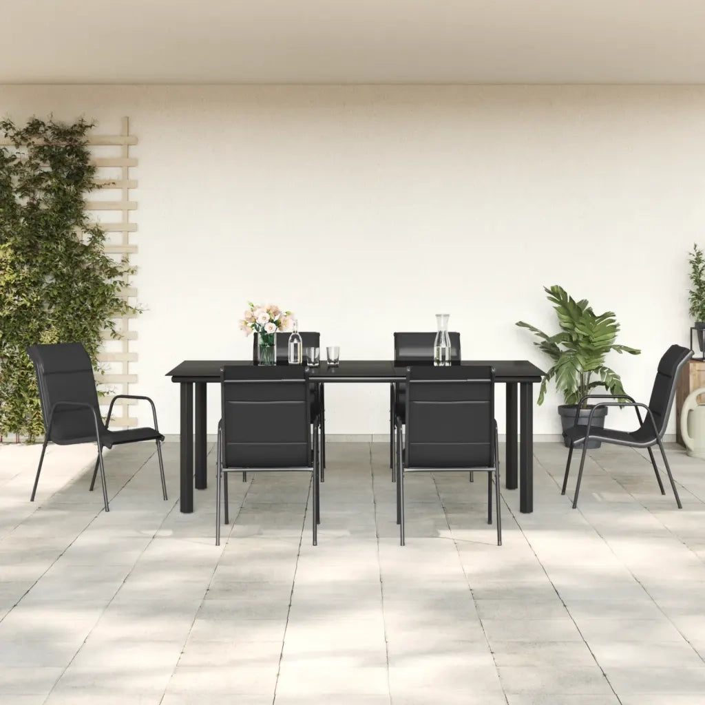 Set da Pranzo da Giardino 7 pz Nero in Acciaio e Textilenecod mxl 101088